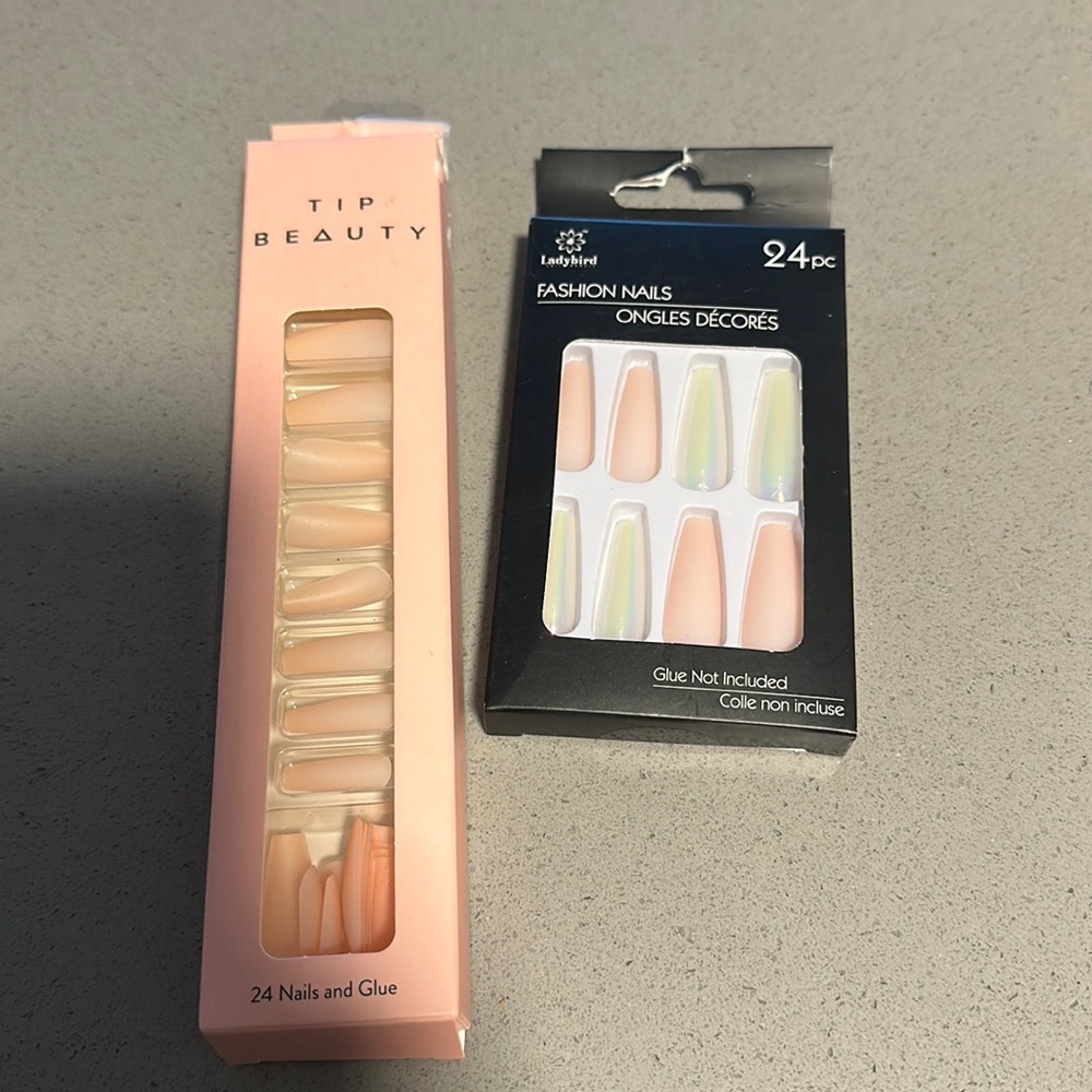 NEW Tip beauty pink & LadyBird pink & metallic pearl glue on/press on nail duo